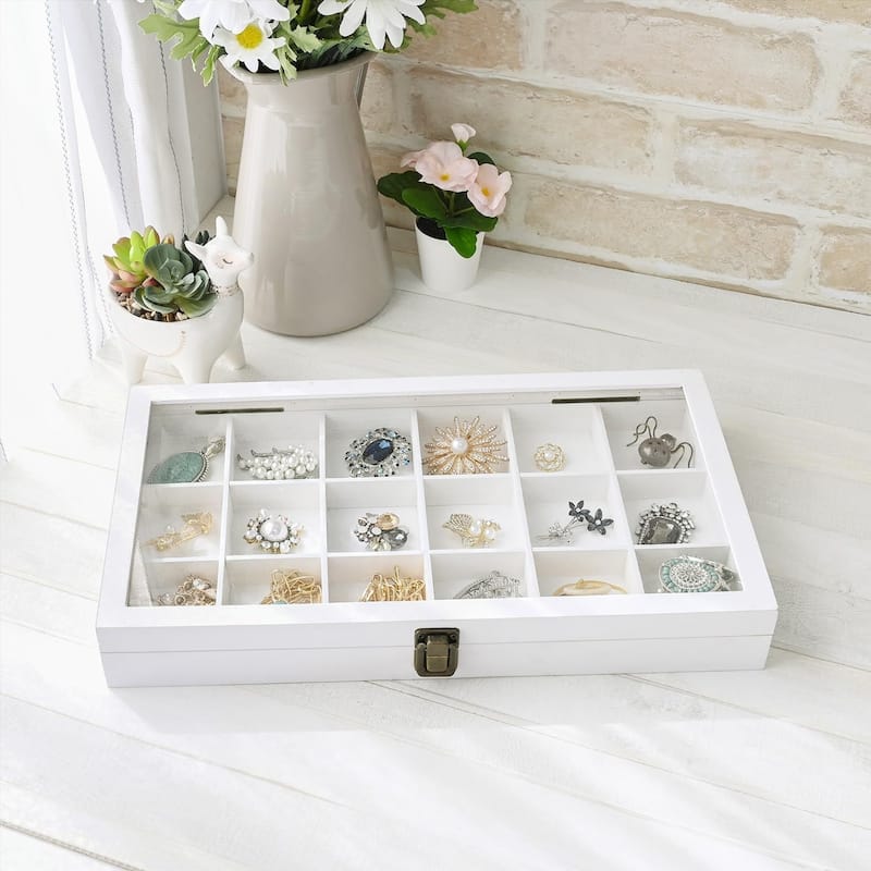 Wooden Display Storage Case with Tempered Glass Lid - S
