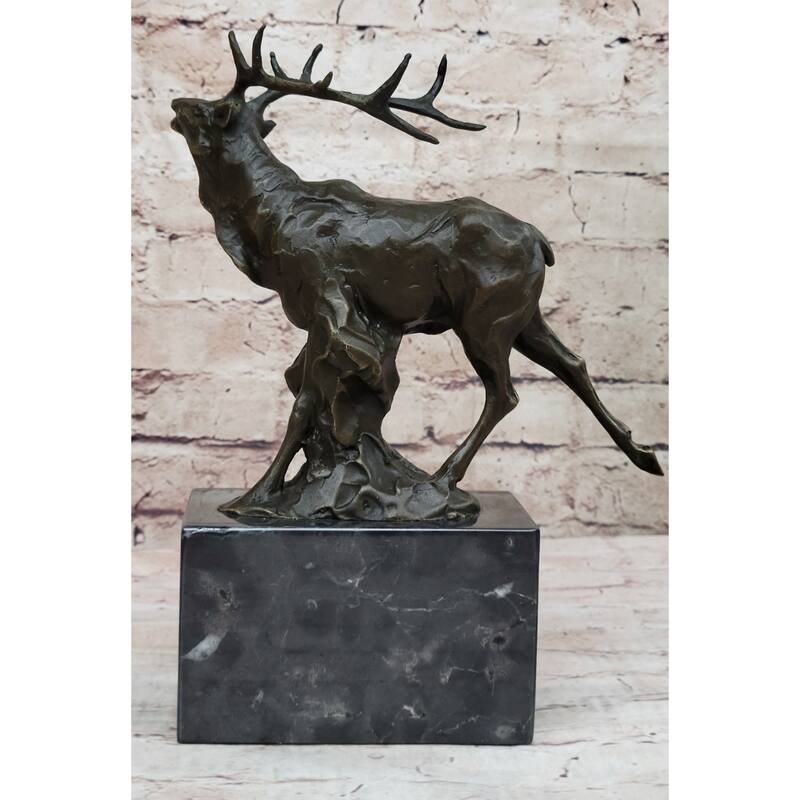 Signed Original Male Elk Mountain Deer Caribou Hunter Bronze Sculpture Art Decor