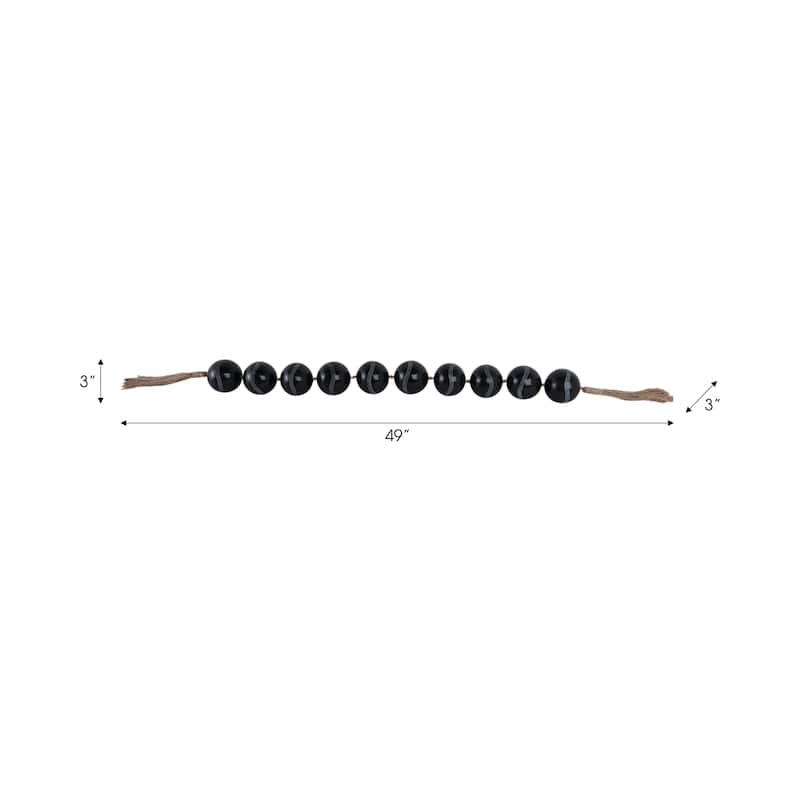 Resin Decorative Carved Beads with Tassels Modern Accent - 49" Black - 49" x 3" x 3"
