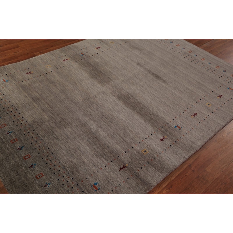 Brown Gabbeh Oriental Area Rug Hand-Knotted Wool Carpet - 5'3" x 7'6"