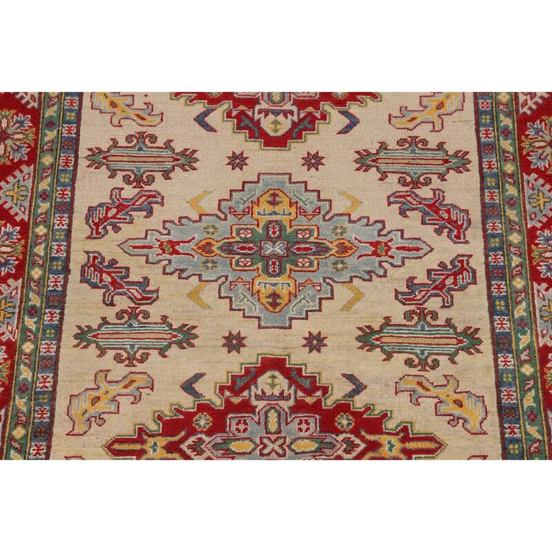 Traditional Beige Kazak Oriental Area Rug Handmade Wool Carpet - 5'2" x 6'10"