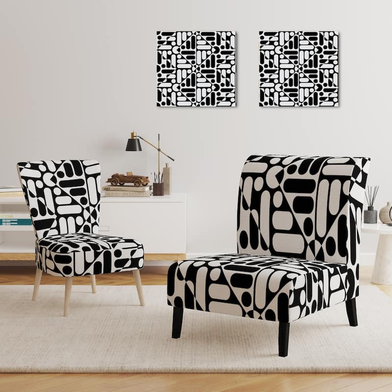 Designart "Black Lines Geometric" Upholstered Patterned Accent Chair and Arm Chair