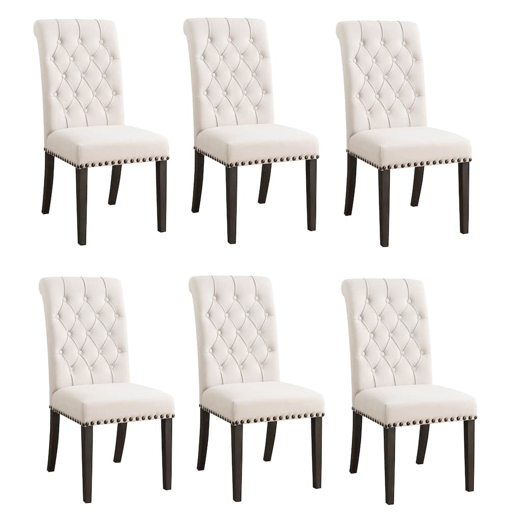 Chelsea Beige and Smokey Black Tufted Back Dining Chairs (Set of 6)