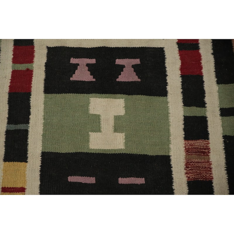 Hand Woven Oriental 100% Wool Carpet Southwestern Tribal Multi-Colored Kilim Runner Rug - 12' 1'' X 4' 1''