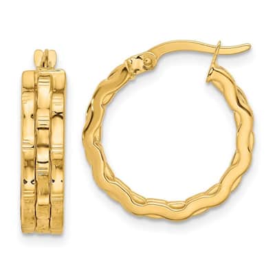 Curata 14k Yellow Gold Polished and Textured Hoop Earrings - 20x29mm
