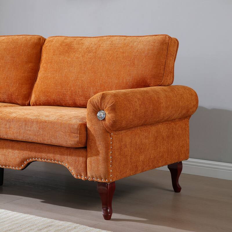 2-Seater Sofa Couch with Crystal Button Accents, Sofa Couch Loveseat with Wooden Non-Slip Legs and Rolled Armrests
