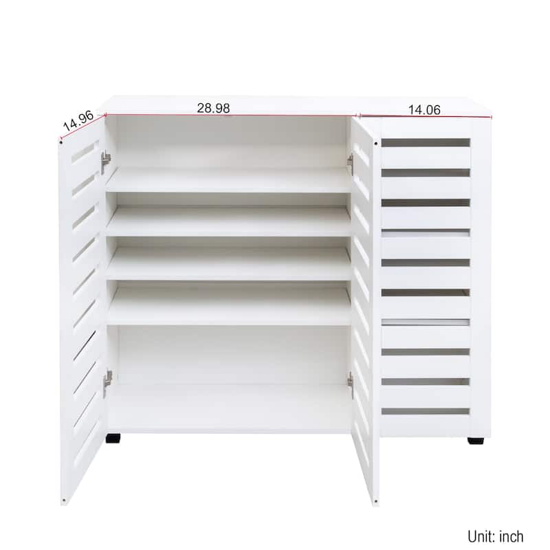 Wooden Shoe Cabinet with Louvered Doors, Freestanding Shoe Cabinet Organizer, 5-Tier Shoe Cabinet with Adjustable Shelves