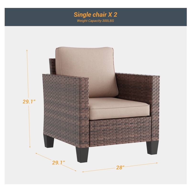 BONOSUKI 2Pcs Patio Single Sofa Set Brown Rattan Outdoor Furniture Set