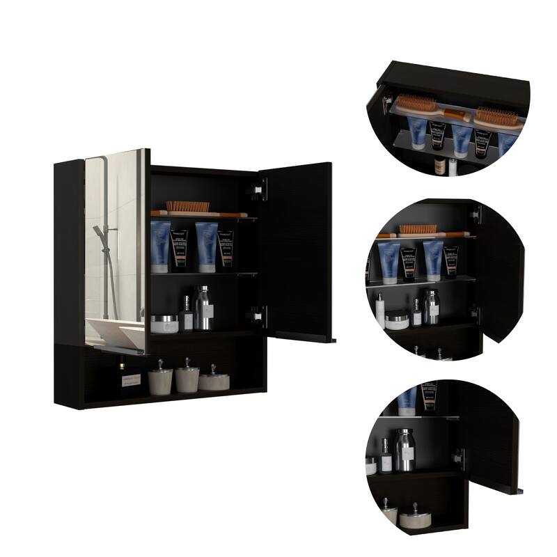 Rectangle Medicine Cabinet with Mirror, Two Doors, 4 Interior Shelves, White Finish, Perfect for Bathroom Storage