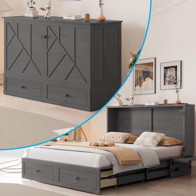 Mixoy Modern Queen Murphy Bed Chest with Foldable Mattress and USB ports