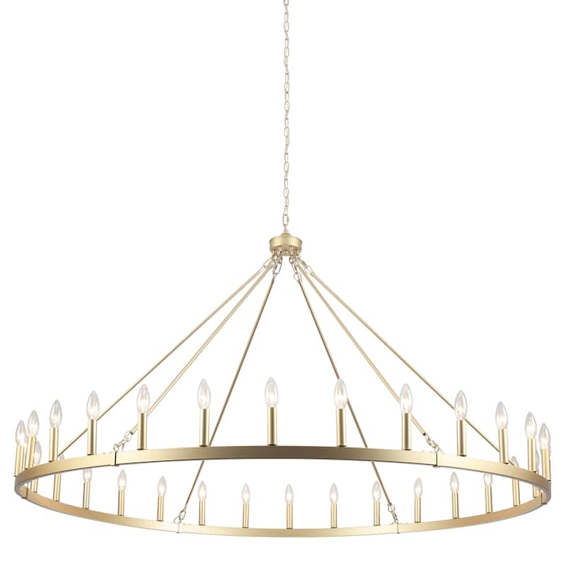 Vyolette 60 in. 30-Light Extra Large Farmhouse Round Wagon Wheel Chandelier, Classic Dining Room Living Room Chandelier