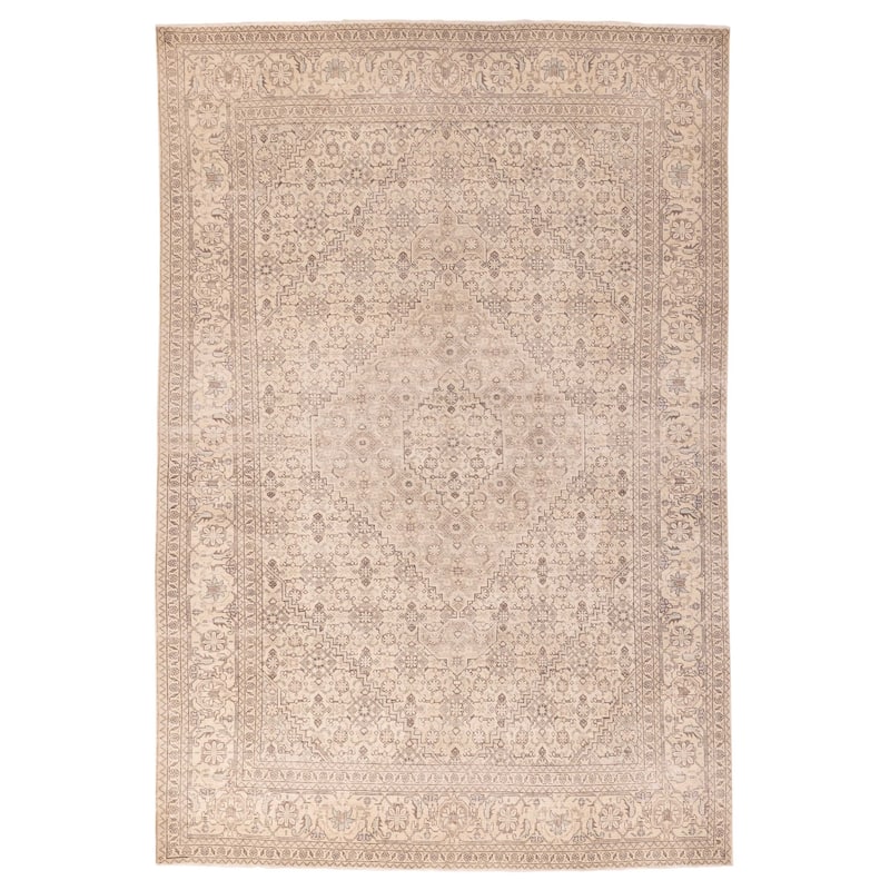 ECARPETGALLERY Hand-knotted Antalya Vintage Cream Wool Rug - 6'8 x 9'6