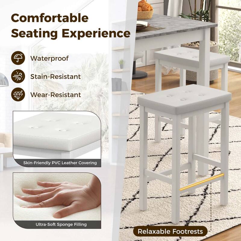Costway 5 PCS Bar Table Set Square Dining Table & 4 PVC Leather