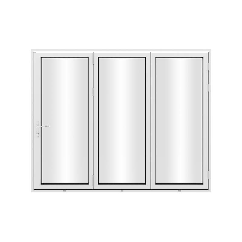 KaMic 108"×96" 3 Panels Aluminum Folding Door In White,Folded Out From Left To Right Model #:FD3PWH10896-LR