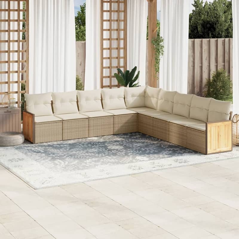 vidaXL Patio Sofa Set with Cushions Outdoor Conversation Furniture Poly Rattan - Beige and Cream - 24.4 x 24.4 x 27.2
