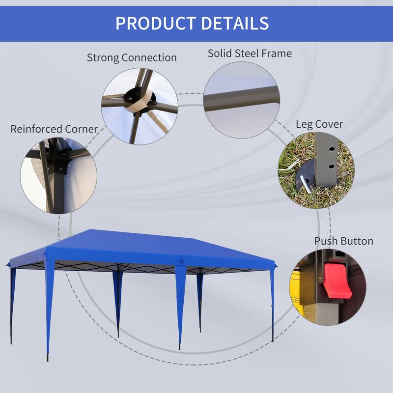 10'x19.2' Heavy Duty Pop Up Canopy Tent with Adjustable Height, UV Protection & Carry Bag for Outdoor Events