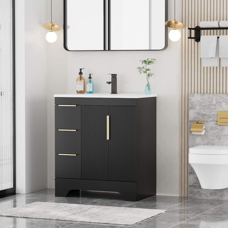 Vertical Stripes Bathroom Vanity Set with Sink Top & Faucet