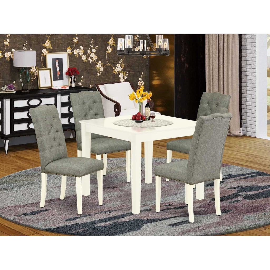 HomeStock 5-Pc Linen White Finish Solid Wood Top - Dining Room Set with High Back - Seats 4