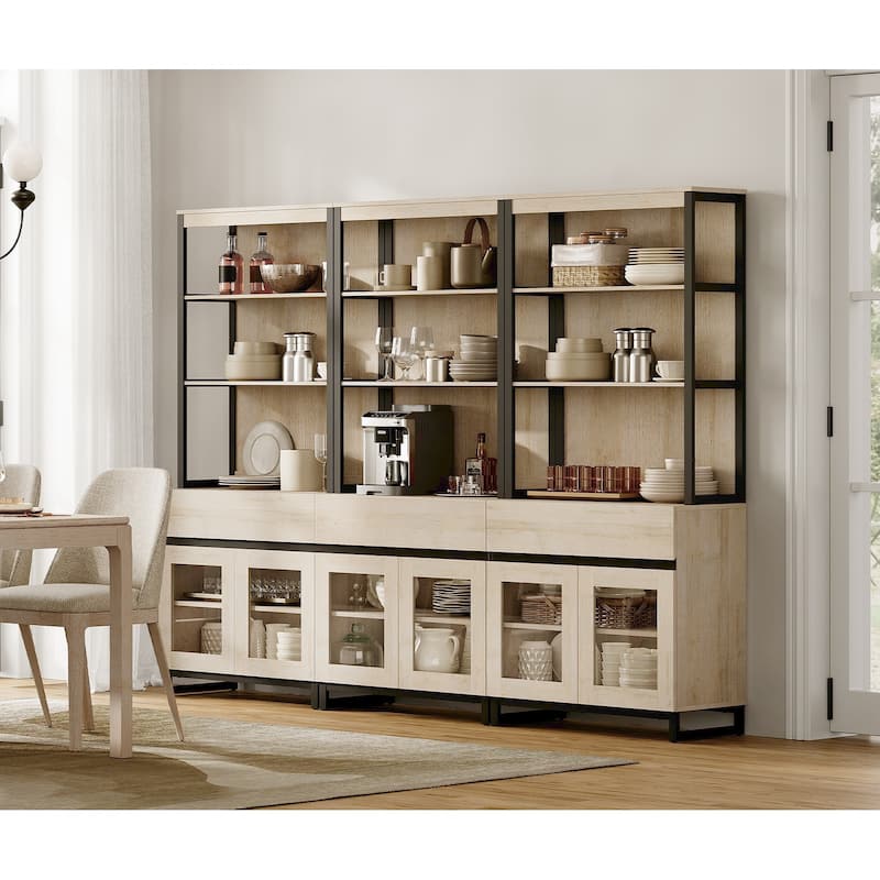 3 PCS Modern 72" Tall Bookcase with 3 Drawers and Open Book Shelfs for Home Office, Living room.