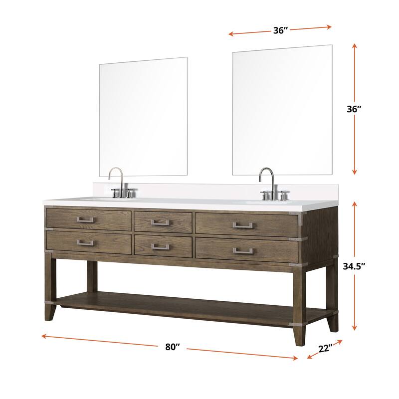 Norwalk 60 in W x 22 in D Black Oak Double Bath Vanity, White Quartz Top, and 28 in Mirrors