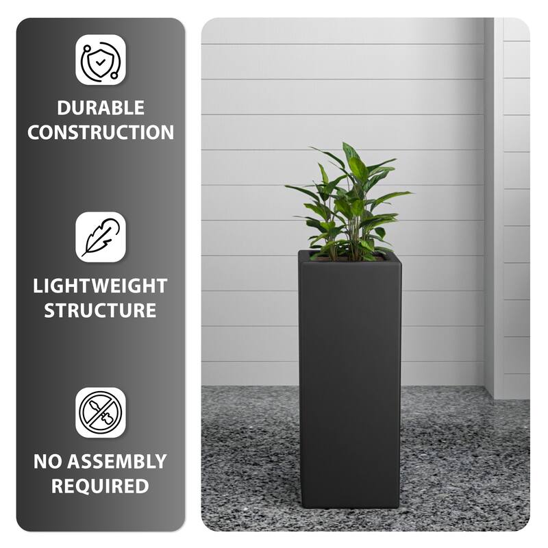 Terra Modern Tall Square Column Planter Sleek Fiberstone & MgO Clay Pedestal Pot - Weather-Resistant Front Door & Entryway Decor