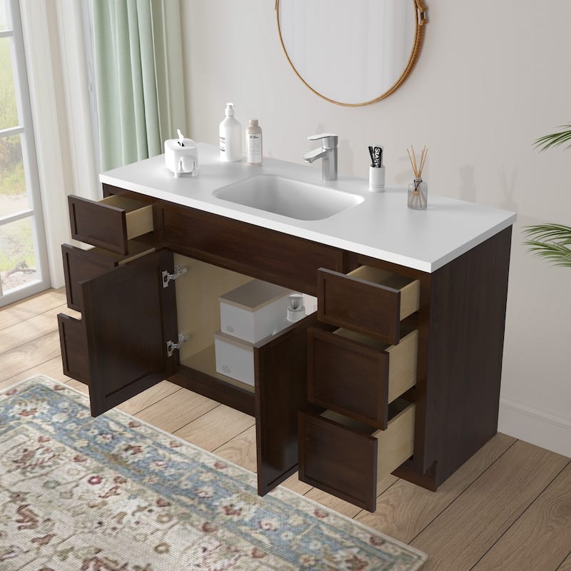 Vanity Art 57" Birch Freestanding Bathroom Vanity Cabinet without Top