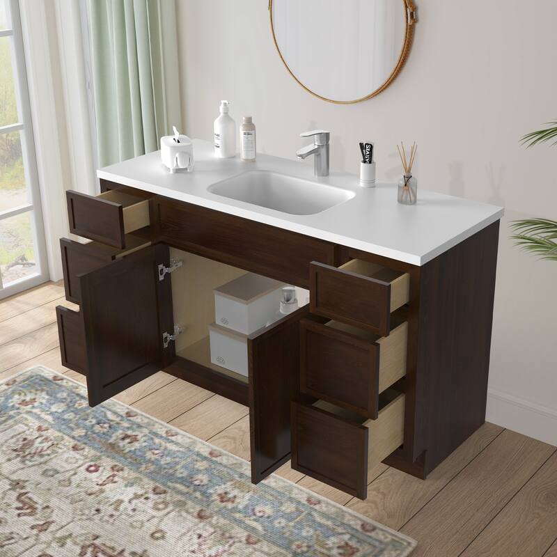 Vanity Art 60" Birch Freestanding Bathroom Vanity Cabinet without Top