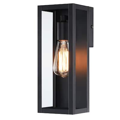 1-Light 12.76in Outdoor Wall Light with Matte Black Finish & Clear glass shade