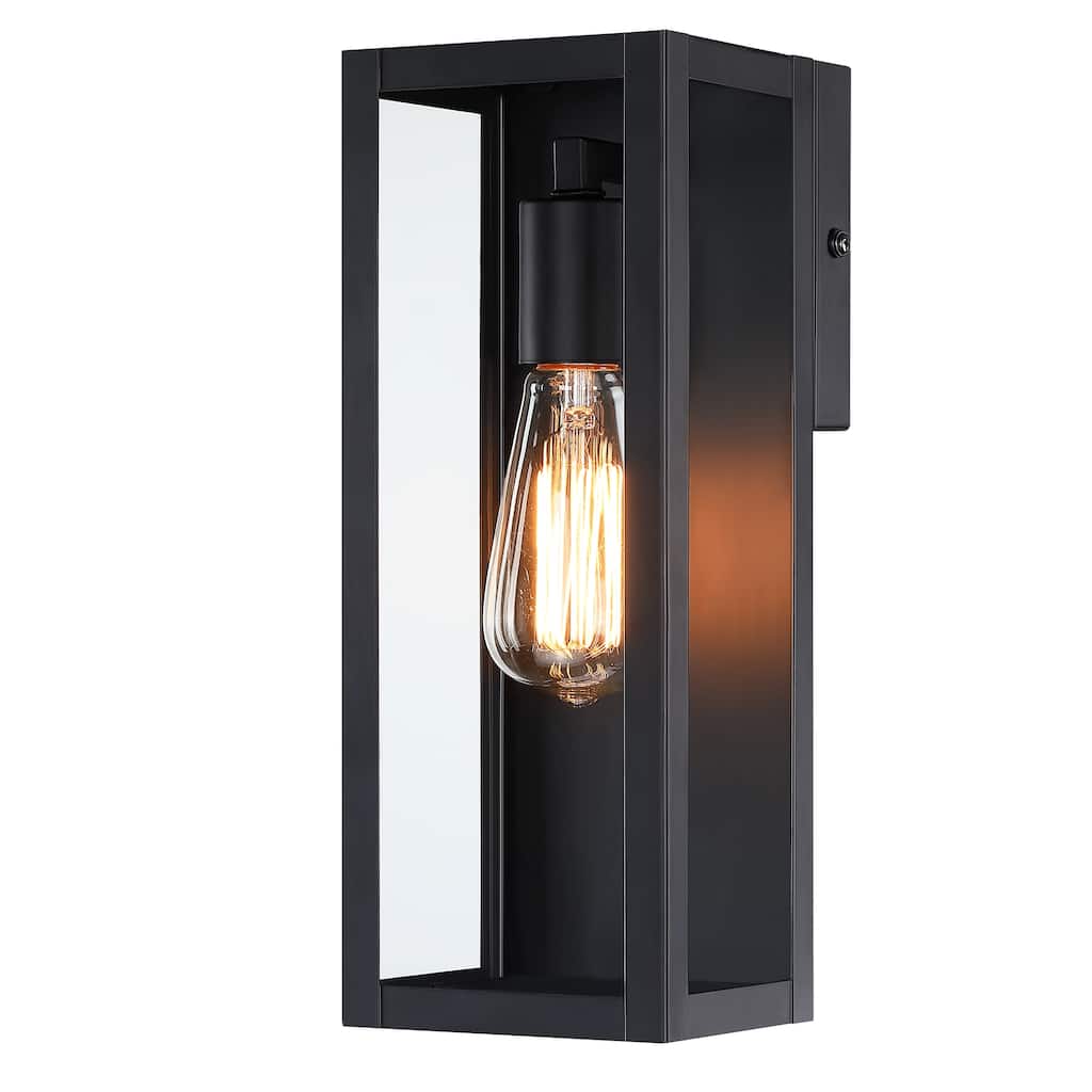 1-Light 12.76in Outdoor Wall Light with Matte Black Finish & Clear glass shade