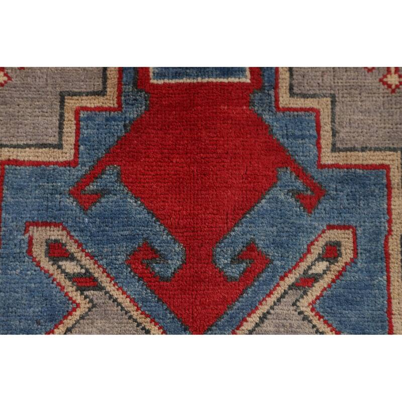 Kazak Foyer Rug Handmade Traditional Grey Wool Carpet - 3'4" x 4'9"