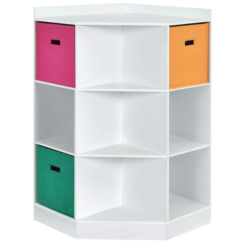 Gymax 3-Tier Kids Storage Shelf Cubes w/3 Baskets Corner Cabinet - See Details - White - See Details