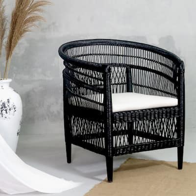 Symka Curved Back Woven Rattan Armchair with Padded Seat