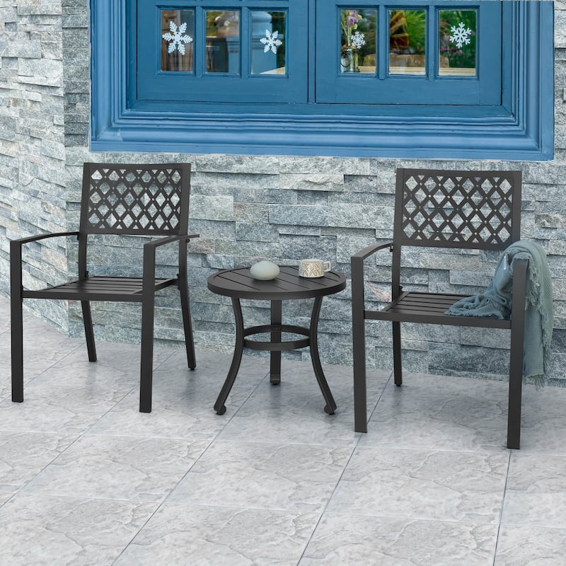 3-Piece Powder-Coated Iron Outdoor Bistro Set, Black - Black