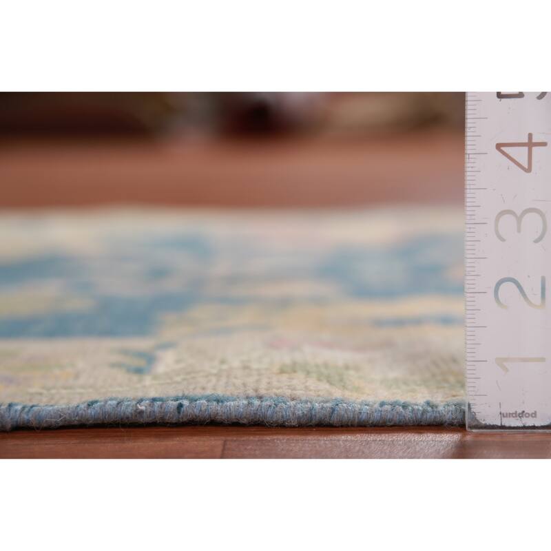 Hand Knotted Oriental 100% Wool Carpet Transitional Floral Navy Blue & Blues Oushak Runner Rug - 11' 7'' X 2' 10''