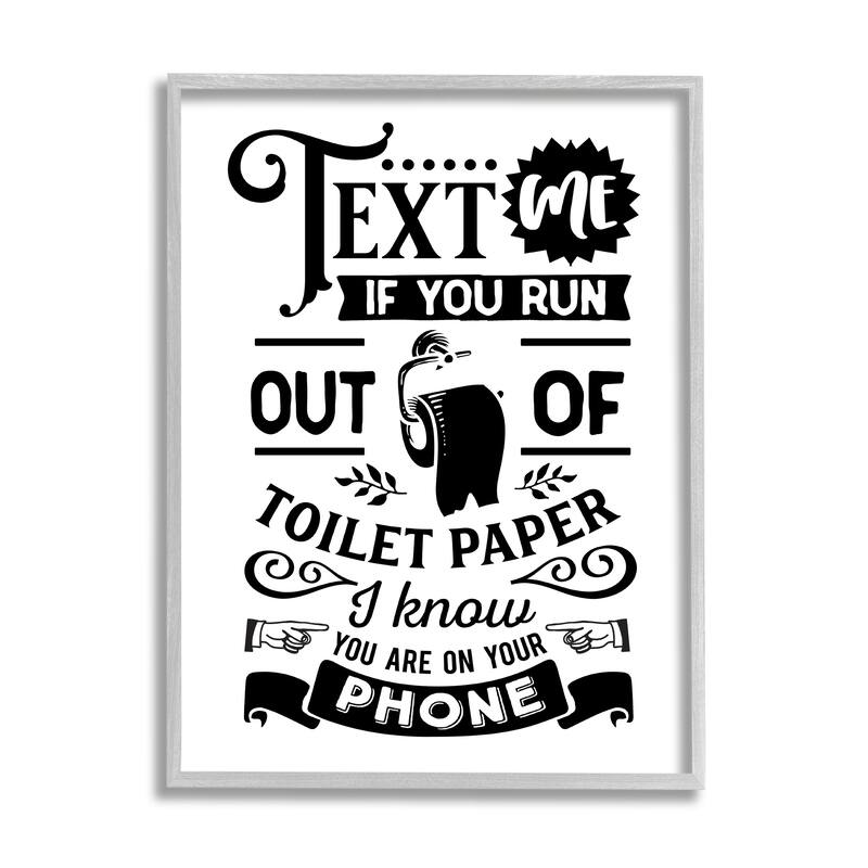Stupell Text For Toilet Paper Vintage Text Bathroom Sign Framed Wall Art, Design by Lettered and Lined - Black - 24 x 30 - Grey