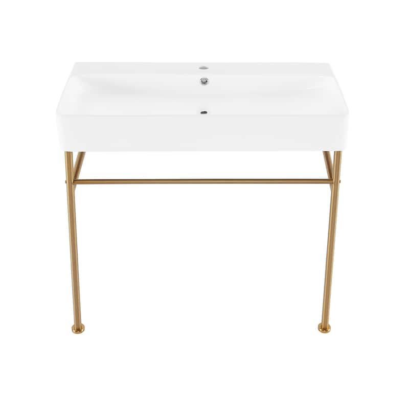 Claire Ceramic Console Sink White Basin Gold Legs