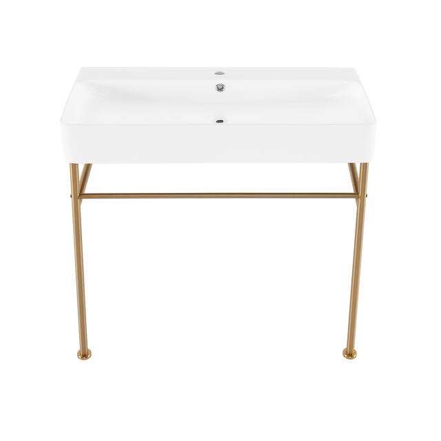 Claire Ceramic Console Sink White Basin Gold Legs