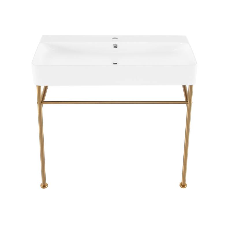 Claire Ceramic Console Sink White Basin Gold Legs