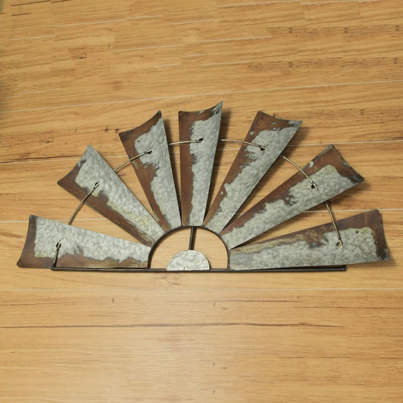 Zeckos 35 Inch Metal Half-Windmill Wall Sculpture Farmhouse Decoration