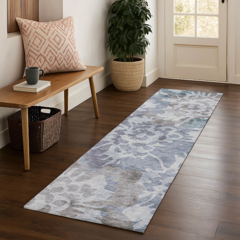 Premium Washable Super Soft Modern Floral Mayfield Rug - Blue - 2'3" x 7'6"
