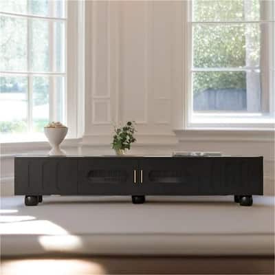 Modern Wood TV Stand with Glass Door, 2 Drawers and Wood Legs