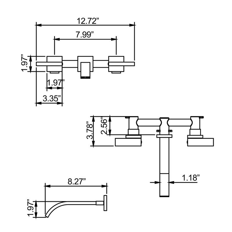 Double Handle Waterfall Wall Mounted Bathroom Faucet in Matte Black