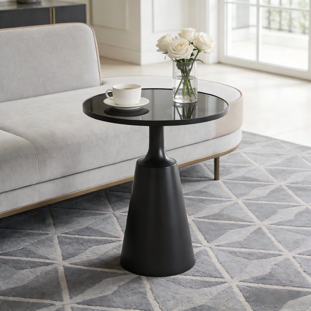 Christopher Knight Home - Lunaro Modern Marble Pattern Top/ Round Glass Top Round Side Table with Black Iron Base