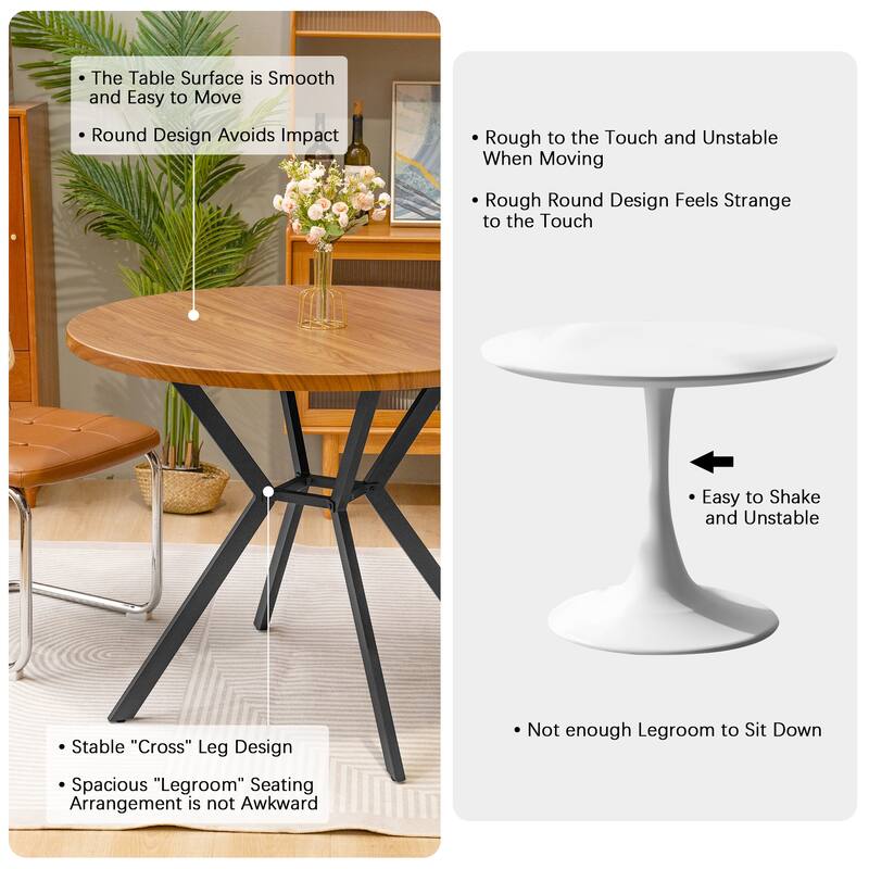Grondin Modern Farmhouse Style 38.6“ Round Dining Table with 1.18" Thick MDF Tabletop and Pedestal Cross Metal Legs
