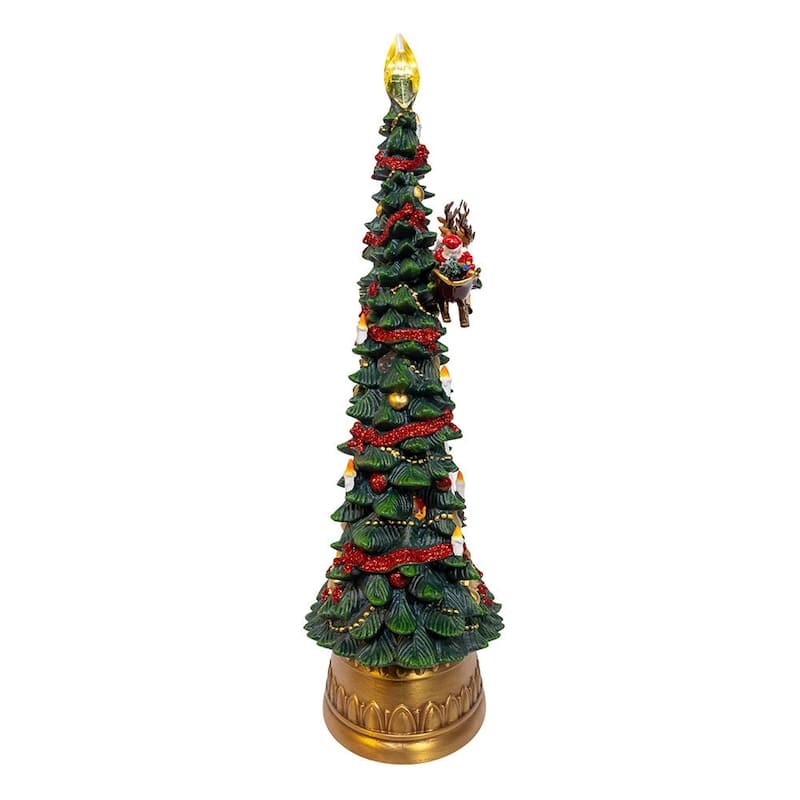 Kurt Adler 13.4-Inch Battery Operated USB LED Lighted Santa and Deer Tree Topper with Spinning Glitter Water