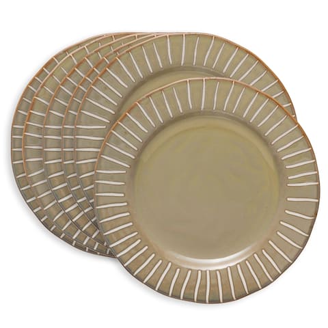 Reactive Glaze Stoneware Dinner Plates with Debossed Lines, Set of 6
