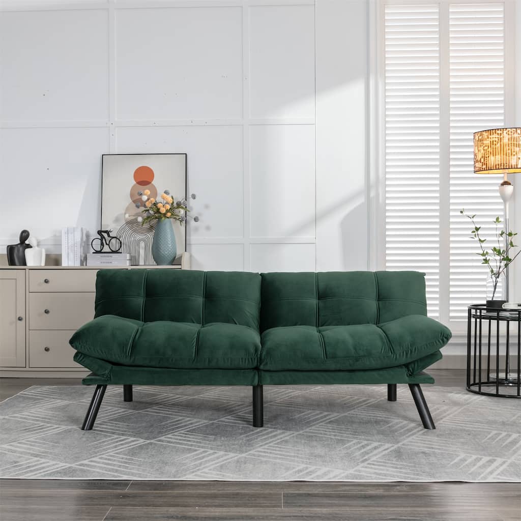 Velvet Sofa Bed with Adjustable Armrest and Backrest