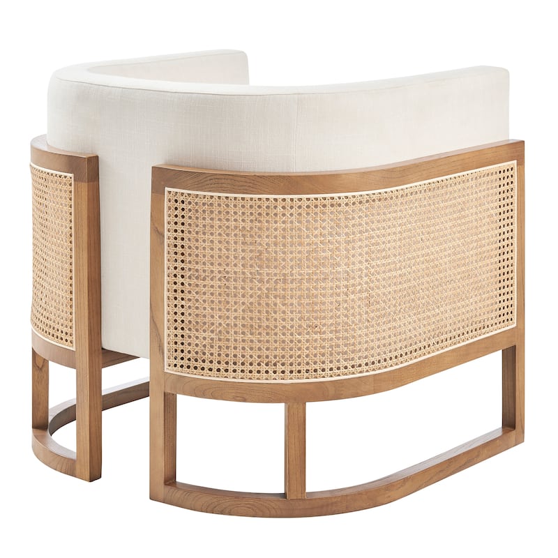 NPD Furniture Velma Linen Accent Arm Chair with Rattan