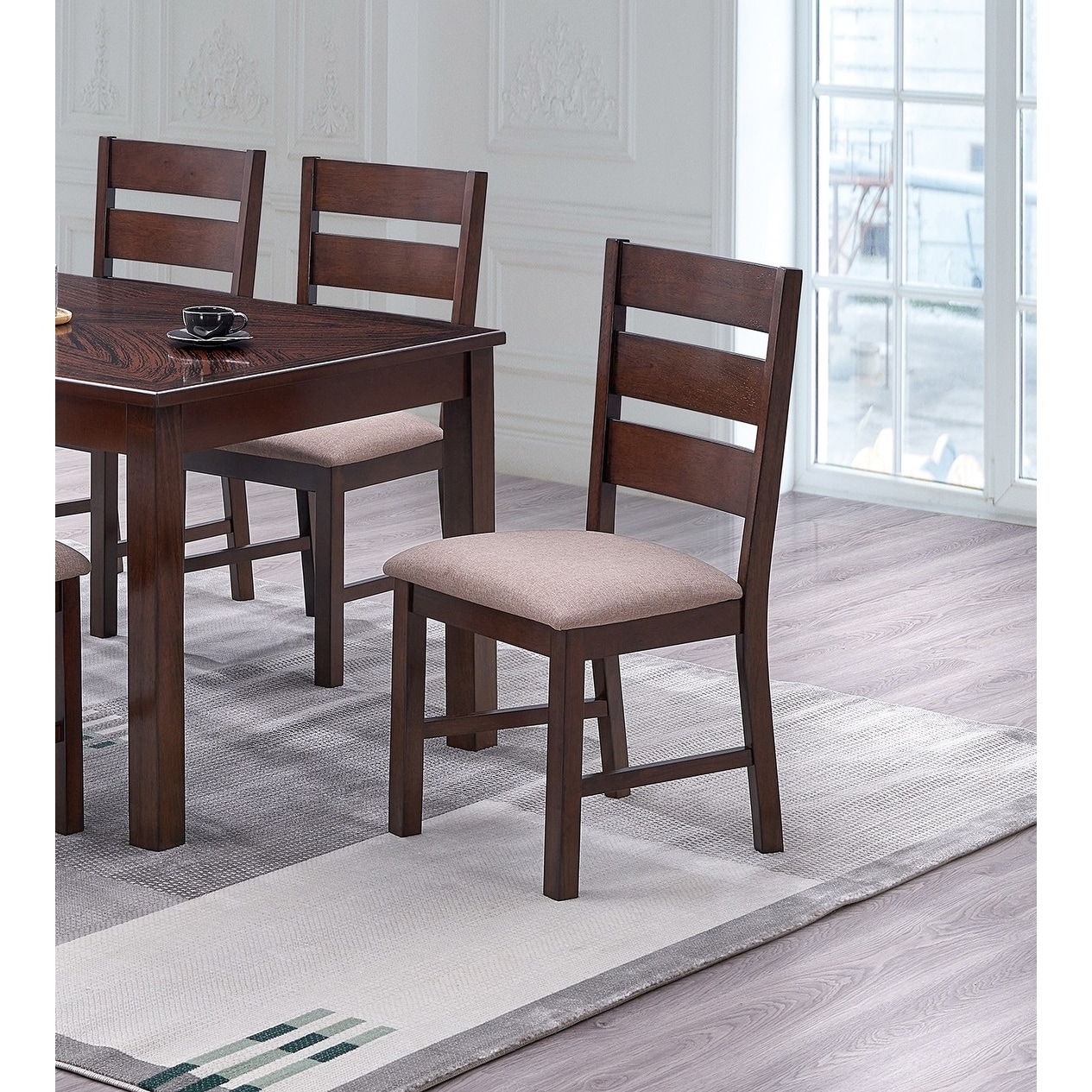 Contemporary Antique Cherry Dining Chairs with Ladder Back and Fabric Seat Cushions, Set of 2