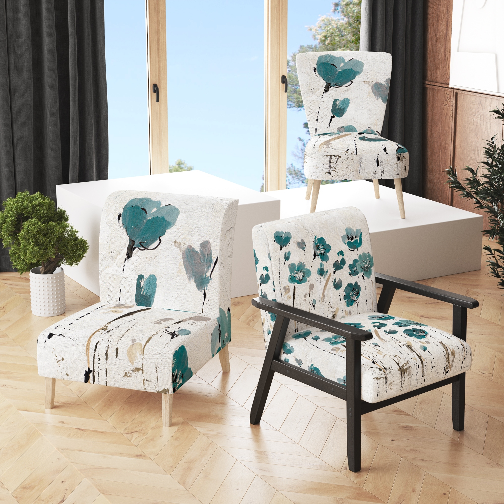 Floral Chairs For Living Room Boho Dining Side Chair Set Of Floral